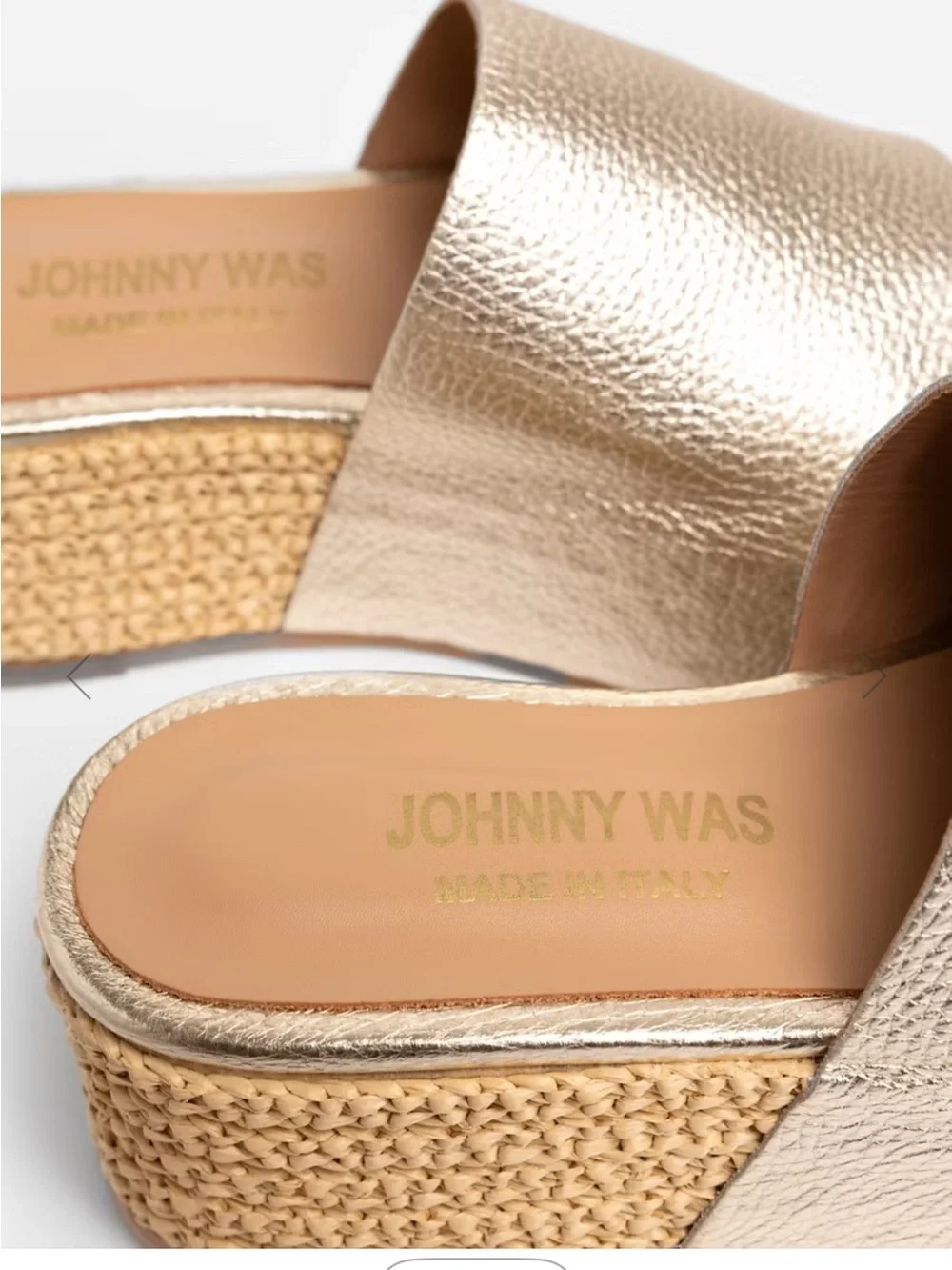 Johnny Was Metallic Gold Platform Slide Sandals